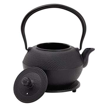 Cast Iron Teapot, Japanese Tetsubin Kettle Set with 2 Cups, Tea Infuser (1200 ml, Black)