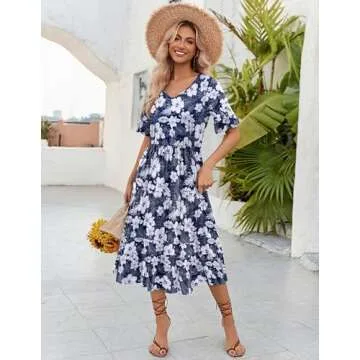 Zeagoo Floral Midi Dress for Women - Summer Style