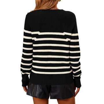 KIRUNDO Women's Striped Sweaters 2024 Fall Winter Outfits Crewneck Ribbed Knit Pullover Trendy Tops ...