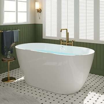 FerdY Bali 55" Acrylic Freestanding Bathtub, Gracefully Shaped Freestanding Soaking Bathtub, Glossy ...