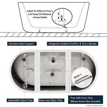 FerdY Bali 55" Acrylic Freestanding Bathtub, Gracefully Shaped Freestanding Soaking Bathtub, Glossy White cUPC Certified, Toe-Tap Chrome Drain and Classic Slotted Overflow Included