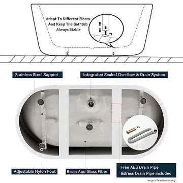 FerdY Bali 55" Acrylic Freestanding Bathtub, Gracefully Shaped Freestanding Soaking Bathtub, Glossy White cUPC Certified, Toe-Tap Chrome Drain and Classic Slotted Overflow Included