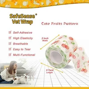 SafeSense 6 Pack Vet Wrap - Breathable, Self-Adhesive Bandages for Pets and People
