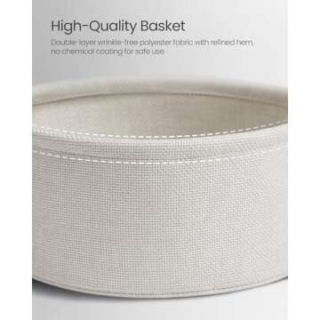 VASAGLE End Table, Small Bedside Table with Fabric Basket, Modern Nightstand, Round Side Table, for Living Room, Bedroom, Cement Gray and Cream White ULET223G49