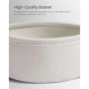 VASAGLE End Table, Small Bedside Table with Fabric Basket, Modern Nightstand, Round Side Table, for Living Room, Bedroom, Cement Gray and Cream White ULET223G49