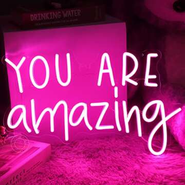 SYLHOME Pink You Are Amazing LED Neon Light Signs Wedding Birthday Girls Party Wall Decor Sign Class...