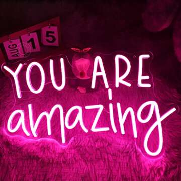 SYLHOME Pink You Are Amazing LED Neon Light Signs Wedding Birthday Girls Party Wall Decor Sign Classroom Home Bedroom Living Room Bar Pub Club Nursery Hanging Christmas Gift USB 16.9"X10.6"
