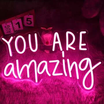 SYLHOME Pink You Are Amazing LED Neon Light Signs Wedding Birthday Girls Party Wall Decor Sign Classroom Home Bedroom Living Room Bar Pub Club Nursery Hanging Christmas Gift USB 16.9"X10.6"
