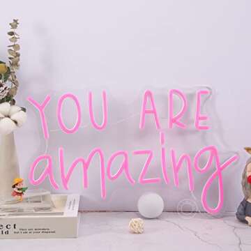 SYLHOME Pink You Are Amazing LED Neon Light Signs Wedding Birthday Girls Party Wall Decor Sign Classroom Home Bedroom Living Room Bar Pub Club Nursery Hanging Christmas Gift USB 16.9"X10.6"