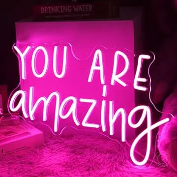 SYLHOME Pink You Are Amazing LED Neon Light Signs Wedding Birthday Girls Party Wall Decor Sign Classroom Home Bedroom Living Room Bar Pub Club Nursery Hanging Christmas Gift USB 16.9"X10.6"