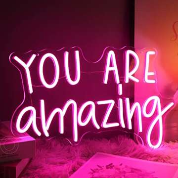 SYLHOME Pink You Are Amazing LED Neon Light Signs Wedding Birthday Girls Party Wall Decor Sign Classroom Home Bedroom Living Room Bar Pub Club Nursery Hanging Christmas Gift USB 16.9"X10.6"