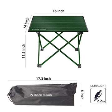 ROCK CLOUD Portable Camping Table Ultralight Aluminum Folding Beach Table Camp for Camping Hiking Ba...