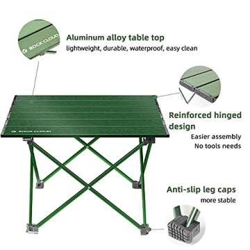 ROCK CLOUD Portable Camping Table Ultralight Aluminum Folding Beach Table Camp for Camping Hiking Backpacking Outdoor Picnic, Green