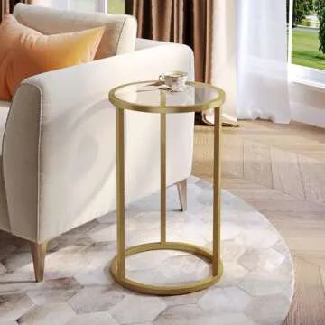 SAYGOER Round Side Table Small Gold End Table for Small Spaces 11.8" x 19.7" Narrow Couch Night Stan...