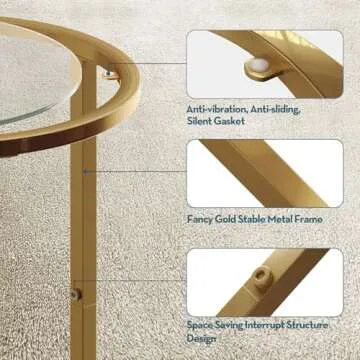 SAYGOER Round Side Table Small Gold End Table for Small Spaces 11.8" x 19.7" Narrow Couch Night Stand Modern Bedside Table for Living Room Bedroom, Easy Assembly
