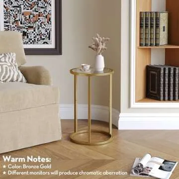 SAYGOER Round Side Table Small Gold End Table for Small Spaces 11.8" x 19.7" Narrow Couch Night Stand Modern Bedside Table for Living Room Bedroom, Easy Assembly