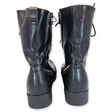 Forever Link Womens Round Toe Military Lace up Knit Ankle Cuff Low Heel Combat Boots (8.5 M US, Black)