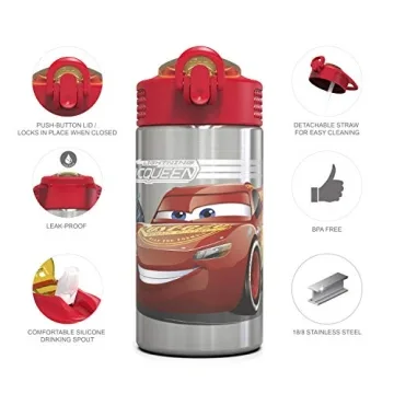 Zak Disney Cars 3 Stainless Steel Kids Water Bottle