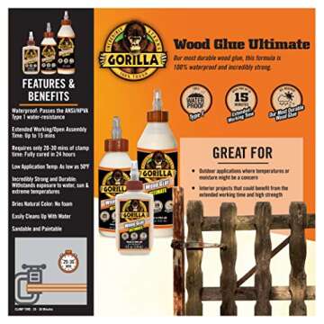 Gorilla Ultimate Waterproof Wood Glue for Strong Bonding