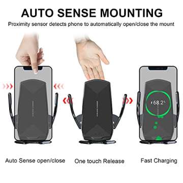 Wireless Car Charger Mount, 15W Qi Fast Charging Auto-Clamping Cell Phone Holder for iPhone13/12/11 ...