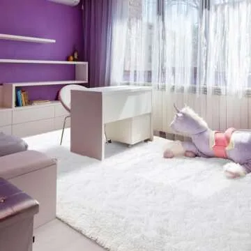 Andecor Soft Fluffy Bedroom Rugs, 5 x 8 Feet Indoor Shaggy Plush Area Rug for Boys Girls Kids Baby College Dorm Living Room Home Decor Floor Carpet, White