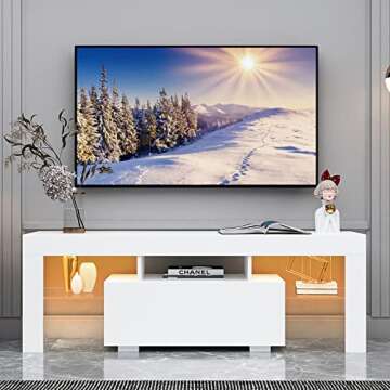 Lecut LED TV Stand for 55 inch TVs High Gloss Gaming Entertainment Center with Large Drawer and Open...