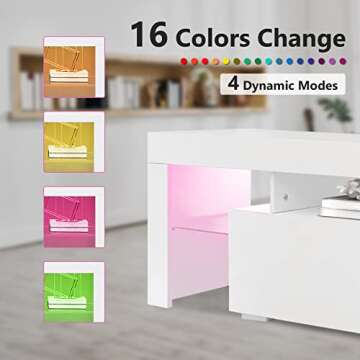 Lecut LED TV Stand for 55 inch TVs High Gloss Gaming Entertainment Center with Large Drawer and Open Shelf Mid Century Media Console Table Cabinet for Living Room White