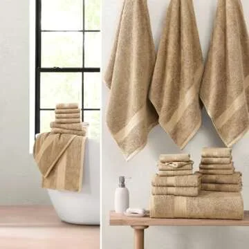 LANE LINEN Bathroom Towels Set of 24-100% Cotton Bath Towel Sets, Absorbent Shower Towels, 2 Bath Sheets, 4 Quick Dry Bath Towels, 6 Hand Towels, 8 Washcloths for Showering,4 Fingertip Towels- Beige