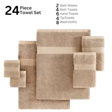 LANE LINEN Bathroom Towels Set of 24-100% Cotton Bath Towel Sets, Absorbent Shower Towels, 2 Bath Sheets, 4 Quick Dry Bath Towels, 6 Hand Towels, 8 Washcloths for Showering,4 Fingertip Towels- Beige