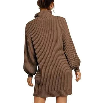 ANRABESS Women Oversized Sweater Dress Turtleneck Batwing Long Sleeve Ribbed Knit Loose 2024 Fall Winter Casual Short Dress 240zongtuo-S Camel