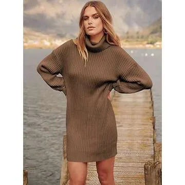 ANRABESS Women Oversized Sweater Dress Turtleneck Batwing Long Sleeve Ribbed Knit Loose 2024 Fall Winter Casual Short Dress 240zongtuo-S Camel