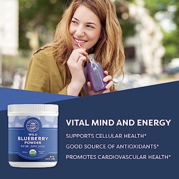 Vimergy Wild Blueberry Powder – Protects Brain Health* - Supports Cardiovascular Function* – Organic, Vegan & Gluten-Free – Regular Size 250g
