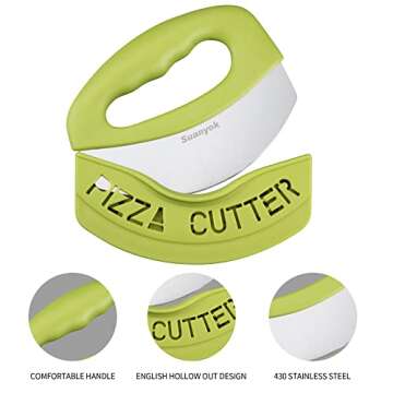 Suanyok Premium Pizza Cutter Food Chopper-Super Sharp Stainless Steel Pizza Cutters Rocker/Slicer/Blade/Knife with Cover Multi Function Kitchen Tools,Dishwasher Safe(Green)