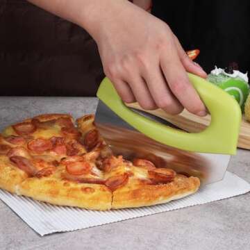 Suanyok Premium Pizza Cutter Food Chopper-Super Sharp Stainless Steel Pizza Cutters Rocker/Slicer/Blade/Knife with Cover Multi Function Kitchen Tools,Dishwasher Safe(Green)