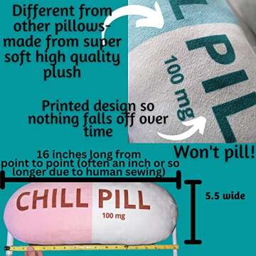 MRJ Products Chill Pill Pillow - Preppy Cute Trendy Room Decor Aesthetic Throw Pillows Dorm, Teenager, Y2K, Teacher, Doctor, Nurse, Lawyer Student, Best Friend, Sister Birthday Gift for her