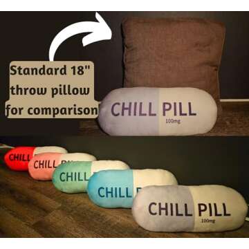 MRJ Products Chill Pill Pillow - Preppy Cute Trendy Room Decor Aesthetic Throw Pillows Dorm, Teenager, Y2K, Teacher, Doctor, Nurse, Lawyer Student, Best Friend, Sister Birthday Gift for her