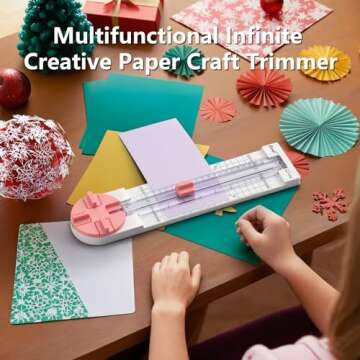 Ecraft Pink Paper Cutter 4-in-1 Paper Trimmer Multi-Function Scrapbooking Tool with Straight, Wave, ...