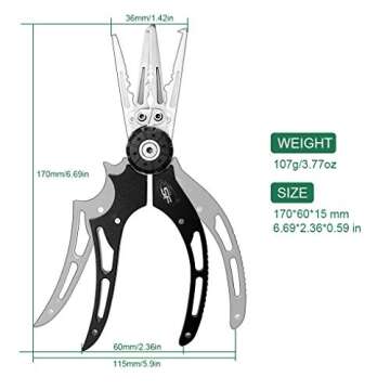 SF Aluminum Fishing Pliers Hook Remover Stainless Steel Pliers Rustproof Saltwater Split Ring Tool w...