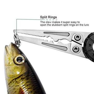 SF Aluminum Fishing Pliers Hook Remover Stainless Steel Pliers Rustproof Saltwater Split Ring Tool with Sheath and Lanyard for Hook Remover Cutting Braid Line Split Ring