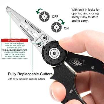 SF Aluminum Fishing Pliers Hook Remover Stainless Steel Pliers Rustproof Saltwater Split Ring Tool with Sheath and Lanyard for Hook Remover Cutting Braid Line Split Ring
