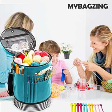 MYBAGZING Expandable Crochet Bag-Knitting Bag Yarn Storage Organizer - Yarn Bag and Crochet Tote, Yarn Holder for Crocheting, Crochet Accessories, Suppliers, Needles with Zipper Closure-Ideal Gift