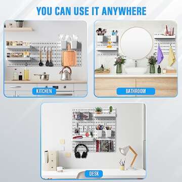 BeyondNovelties Pegboard Combination Kit, 4 Pegboards and 16 Accessories Modular Hanging for Wall Organizer, Crafts Organization, Ornaments Display, Nursery Storage, 22" x 22", White | Peg Board