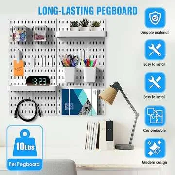BeyondNovelties Pegboard Combination Kit, 4 Pegboards and 16 Accessories Modular Hanging for Wall Organizer, Crafts Organization, Ornaments Display, Nursery Storage, 22" x 22", White | Peg Board