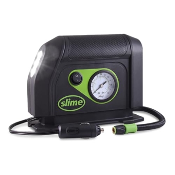 Slime 40050 Tire Inflator, Portable Car Air Compressor, with Analog 100 psi Dial Gauge, Long Hose an...