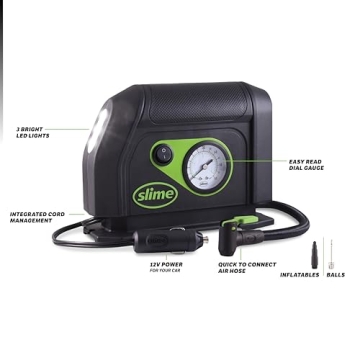 Portable Tire Inflator with Dial Gauge and LED Light
