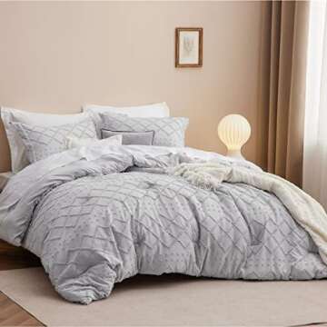 Bedsure King Comforter Set - Light Grey Boho Tufted Chic Bedding, 3 Pieces