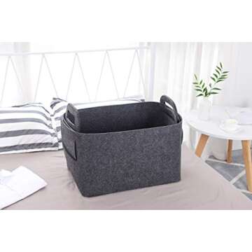 Storage Basket Felt Storage Bin Collapsible& Convenient Box Organizer with Carry Handles for Office ...