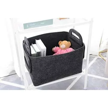 Storage Basket Felt Storage Bin Collapsible& Convenient Box Organizer with Carry Handles for Office Bedroom Closet Babies Nursery Toys Laundry (Dark grey, 17.9inch（L）×12.2inch（W）×11.6inch（H）)