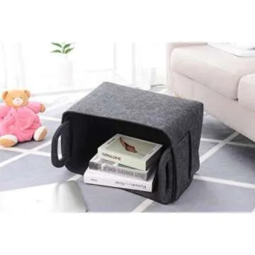Storage Basket Felt Storage Bin Collapsible& Convenient Box Organizer with Carry Handles for Office Bedroom Closet Babies Nursery Toys Laundry (Dark grey, 17.9inch（L）×12.2inch（W）×11.6inch（H）)