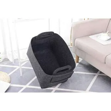 Storage Basket Felt Storage Bin Collapsible& Convenient Box Organizer with Carry Handles for Office Bedroom Closet Babies Nursery Toys Laundry (Dark grey, 17.9inch（L）×12.2inch（W）×11.6inch（H）)